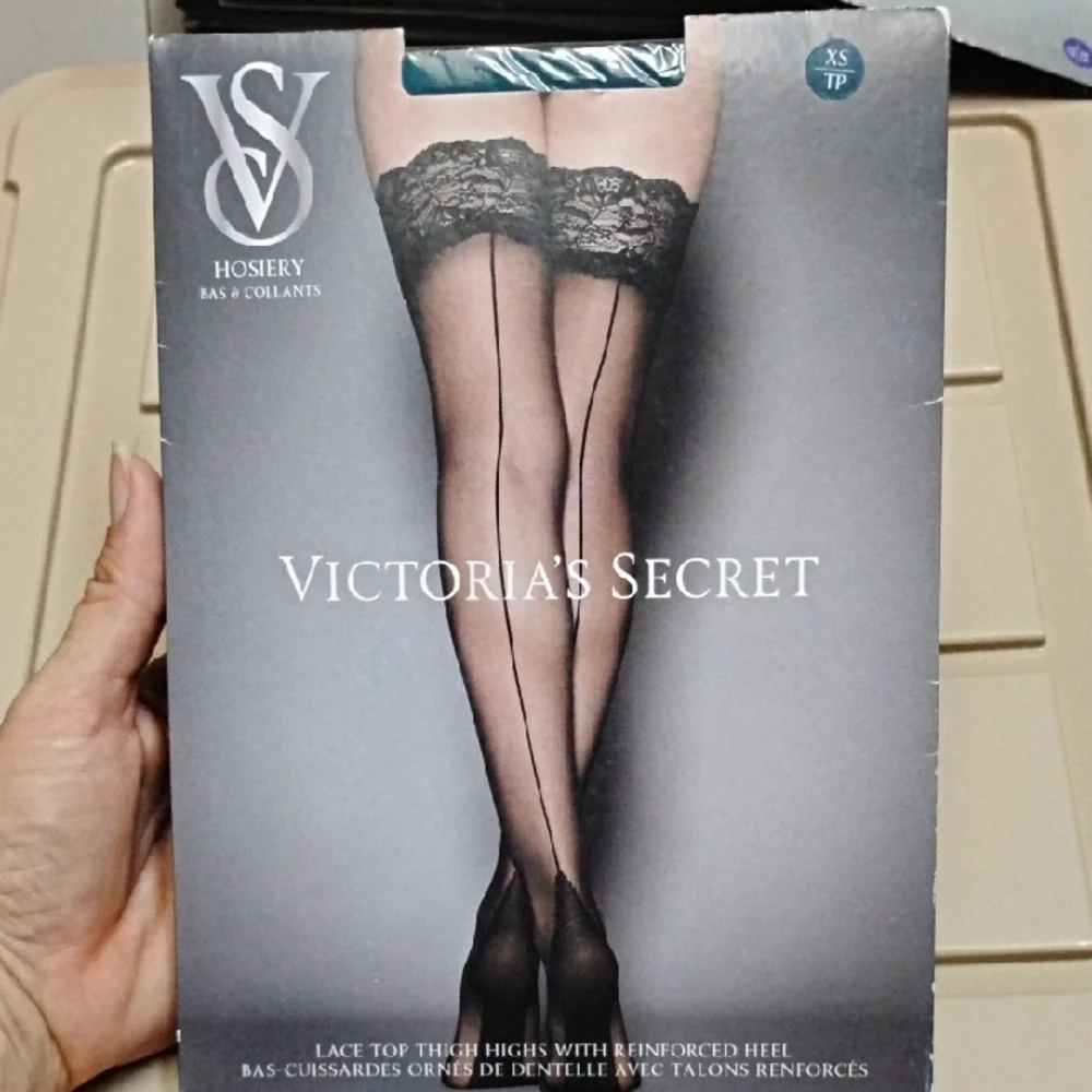 Victoria's Secret Green Lace Top Stockings